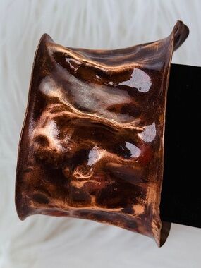 Unique Coppertone brutalist wide band cuff bracelet